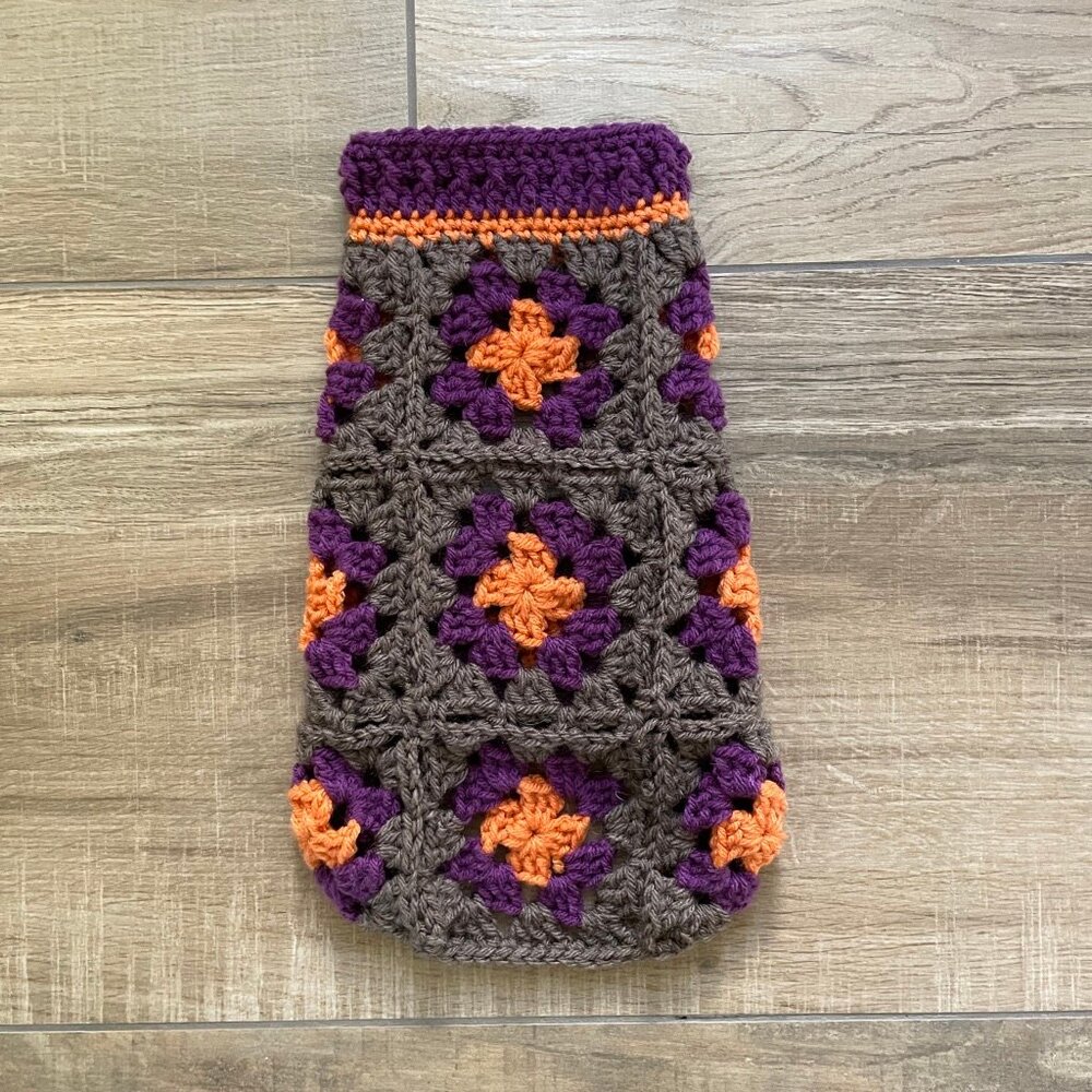 Dog Sweater XS Halloween Orange Gray Crochet Handmade Chihuahua, Teacup, Maltese
